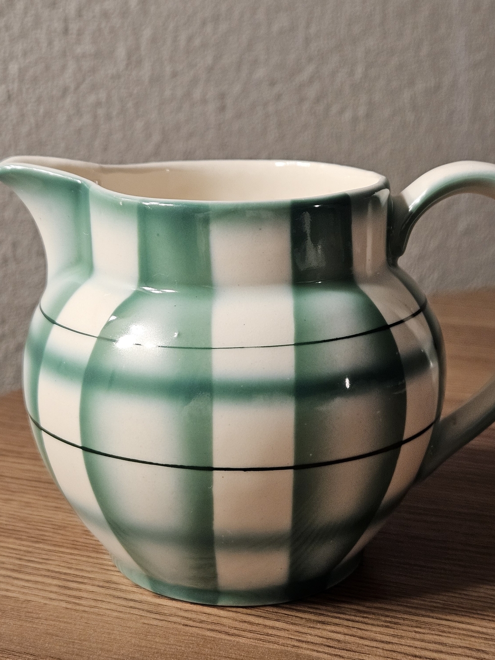 Vintage 1930s Erphila Green and Cream Plaid Ceramic Pitcher - Home Art Czech